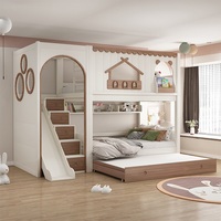 Lit superposé blanc détachable JS, style moderne et simple, meubles de chambre en bois massif résistant à l'usure avec armoire d'escalier amovible
