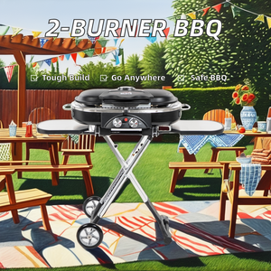 CE AGA Portable Metal Folding BBQ Grill with Trolley 2-Burner Propane Gas Outdoor <strong>Barbecue</strong> for Camping - Product Image 3