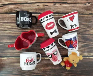Tazas de café apilables de cerámica con logotipo personalizado, Juego de 4 tazas para San Valentín, para el Día del Padre, pareja