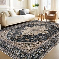 Tapis rétro à motif médaillon vieilli 6x9 beige et noir, grand, doux, à poils ras, lavable, antidérapant, pour chambre d'enfant, table à manger, décoration intérieure