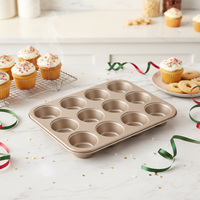 Moule à muffins/cupcakes en acier au carbone antiadhésif durable pour 12 tasses, compatible lave-vaisselle et four, réutilisable, écologique