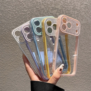 Coque de téléphone transparente effet cristal diamant pour iPhone 17 16 15 14 13 Pro Max, avec protection d'objectif mate et dos brillant néon, pour filles - Product Image 2