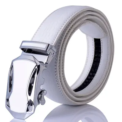 Ceinture blanche en cuir PU pour homme, ceinturon à boucle automatique de haute qualité, taille confortable, D1641