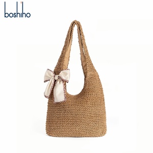 Factory Summer Open Straw Casual Tote Bag Women Vintage Lightweight Foldable Beach Travel Bag - Product Image 1