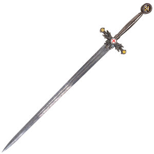 Espada de Caballero Templario Cruzado Medieval - Espada Larga Decorativa de Estilo Gótico Oscuro con Emblema Negro y Dorado - Product Image 1