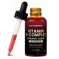 Gouttes de Complexe de Vitamines B Lifeworth avec Supplément de Vitamine B12, Liquide Oral 60ml pour Adultes, Immunité, Énergie, Durée de Conservation de 18 Mois
