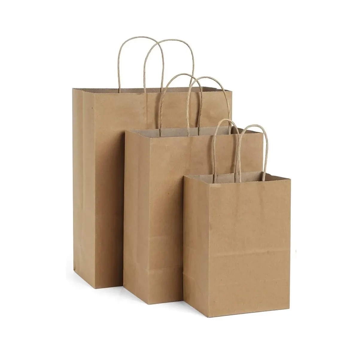 Sacola de presente Kraft para compras, sacola de papel colorida com logotipo impresso reciclável, preço de fábrica, embalagem própria 21*14*19 marrom