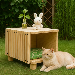 บ้านแมวทำจากไม้ทันสมัยแบบมินิมอลลิสต์ในร่มเตียงสัตว์เลี้ยงเคลื่อนย้ายได้ทำด้วยมือและถอดประกอบได้เฟอร์นิเจอร์รูปแมวสี่เหลี่ยมผืนผ้า - Product Image 1