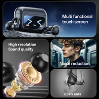 Écouteurs sans fil M100 à clipser sur l'oreille avec écran tactile LCD, étui de charge avec mode Jeu/Musique, écouteurs personnalisables avec LOGO