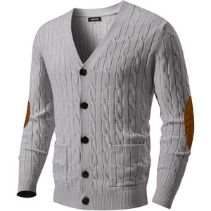 FOXA Mens Cable Knit Cardigan Sweater V Neck Button <b>Down</b> With Pockets Thick Winter Warm Sweaters Regular Sleeve Solid Pattern - Product Image 1