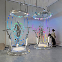 Grande sculpture personnalisée en résine, style art populaire, représentant une robot-sexy cyberpunk et une fille sexy, pour KTV et bars, avec technologie de galvanoplastie tendance pour l'aménagement au sol