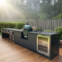 Cuisine extérieure modulaire personnalisée en acier inoxydable avec évier, robinet, brûleur à gaz, porte vitrée et réfrigérateur pour jardin, terrasse et patio