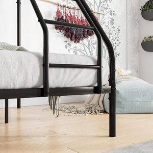 Endüstriyel Modern Tarz Ağır Hizmet Tipi Metal Ranza Yatak, Yan Merdivenli Güvenlik Korkulukları ile, Yaylı Yatak Gerektirmez (Siyah-3) - Product Image 5