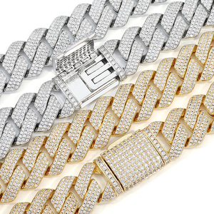 Venta al por mayor hombres Hip Hop joyería 20mm 3 filas oro grueso collar Iced Out Cz Prong cubano enlace <span class=keywords><strong>cadena</strong></span> collar diamante cubano <span class=keywords><strong>cadena</strong></span> - Product Image 2