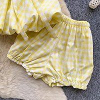 Ensemble deux pièces d'été pour femme : débardeur à fleurs 3D en gingham et short à taille nouée et ourlet bouffant