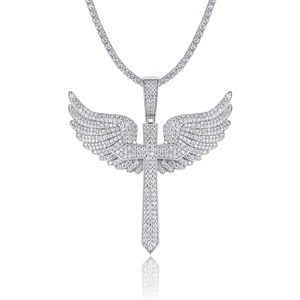 Collana Gotica di Halloween con Croce e Ali d'Angelo in <span class=keywords><strong>Argento</strong></span> 925 con Brillanti Moissaniti per Feste di Halloween Eleganti e Sombre - Product Image 1