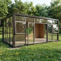 Maison conteneur moderne à mur-rideau en verre détachable, structure en acier galvanisé, aménagement personnalisé pour espace de travail commercial