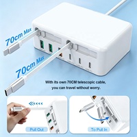 Adaptateur de chargeur mural USB rétractable HNT 120W GaN 8 ports avec câble double IOS+Type-C de 2,3 pieds pour iPhone Pixel 16 Galaxy