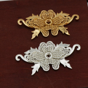 Accessoire de coiffure en filigrane de cuivre pur, motif floral, 27x7cm, plaqué or et argent, style ancien, décoration de mariage Hanfu - Product Image 1