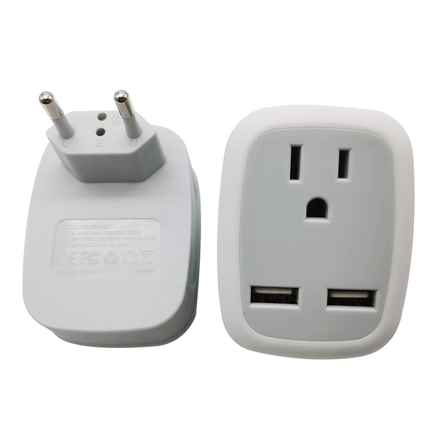 TYPE C Travel Adapter US Socket to EU Plug with Dual USB Ports