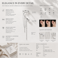 Boucles d'oreilles manchette elfe en argent sterling 925 faites à la main, design original, tendance pour femme, certifiées, idéales pour fêtes et mariages, bijoux cadeau