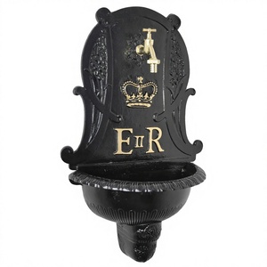 Fontaine murale en fonte ER Royal, utilisations extérieures uniquement, noire, peinte à la main, finition métallique vintage, fontaine murale avec bassin - Product Image 1
