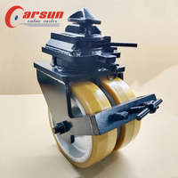 Roues de roulettes de conteneur d'expédition ISO Roulettes pivotantes doubles de 10 pouces Noyau de fer Polyuréthane Métal Freins de bande de roulement Acier rigide