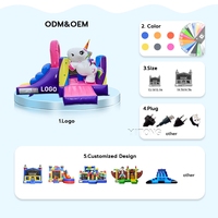Château gonflable pour enfants, château gonflable de fête en forme de licorne de dessin animé avec toboggan