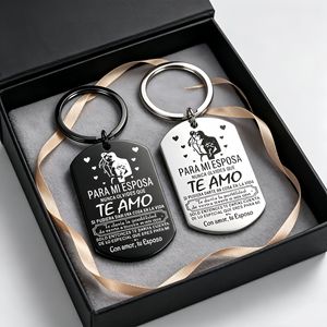Llavero de Acero Inoxidable de Lujo con Placa de Identificación para Perro, Grabado con Mensaje de Amor en Español e Inglés, Llavero para Parejas, Regalo de Aniversario de Boda para <span class=keywords><strong>Mi</strong></span> <span class=keywords><strong>Esposa</strong></span> - Product Image 1