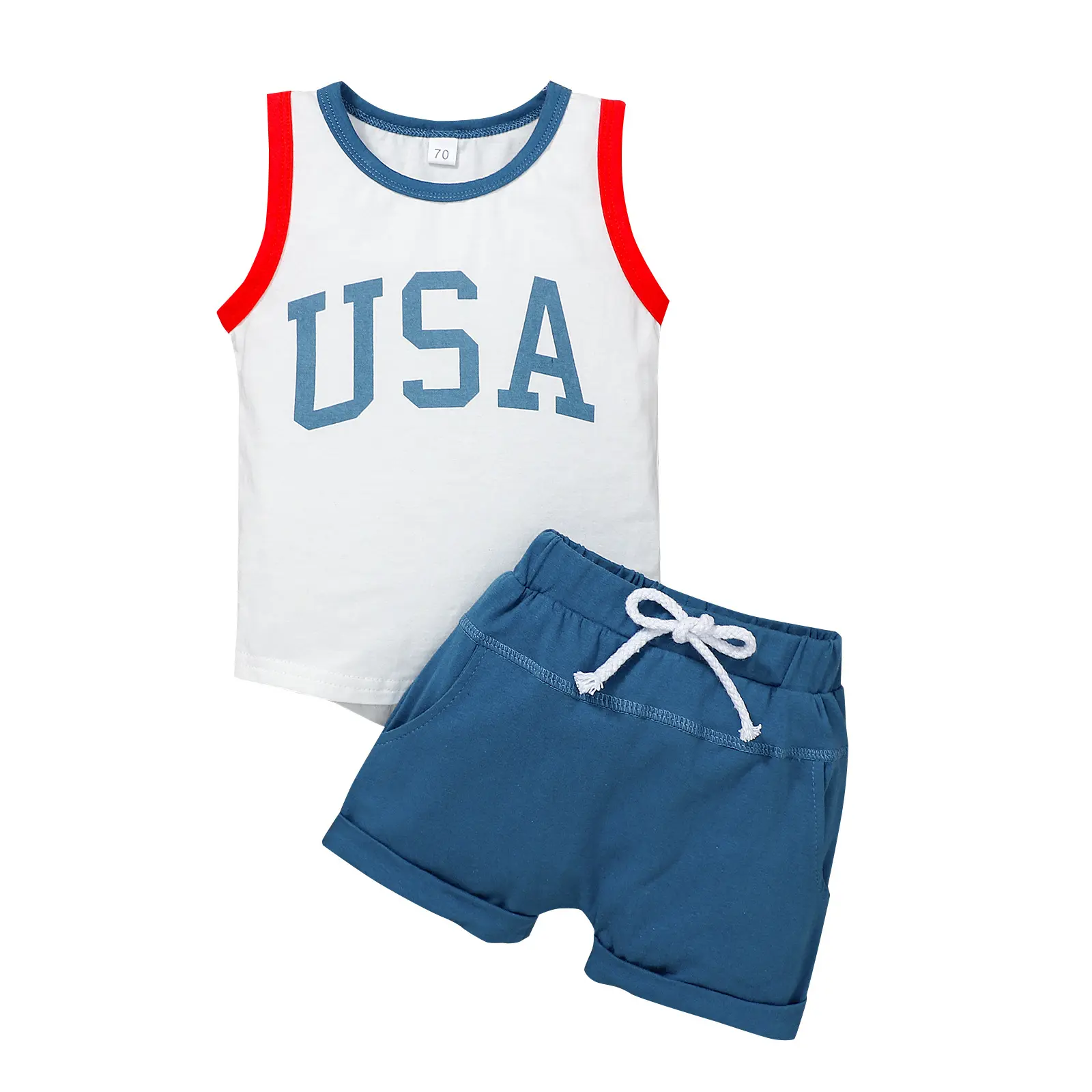 2024 4. Juli Kleinkind-Jungenbekleidungsset Outfits USA Buchtdruckweste Oberteil lässig elastisch Shorts 4. Juli Baby-Jungenbekleidungsset