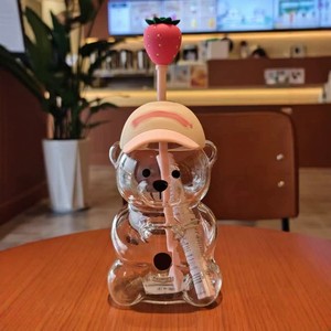 <span class=keywords><strong>Gobelet</strong></span> en verre <span class=keywords><strong>Starbucks</strong></span> Strawberry Bear Baseball Cap <span class=keywords><strong>avec</strong></span> <span class=keywords><strong>paille</strong></span> – Tasse transparente élégante et tendance pour Instagram - Product Image 3
