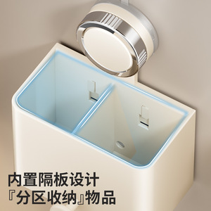 Suction Mounted Bathroom Organizer Rectangular Wall <b>Shelf</b> With <b>Hook</b> For Razor Comb Toothpaste Storage Corner Mount Durable - Product Image 3