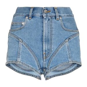 Shorts de mezclilla de cintura alta para mujer, ajustados, con paneles, color azul, para verano. - Product Image 2