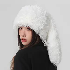 LRT Atacado Moda Inverno Fur Fluffy Pescador Chapéus Logotipo personalizado Bonito Cor Sólida Pelúcia Coelho Peludo Balde Chapéus Para As Mulheres