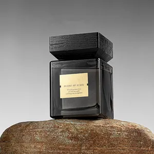 Arôme maison vente en gros décor thé parfum huile couvercle en bois bouteille carrée noire grande taille 500ml diffuseur de roseaux en verre avec boîte cadeau