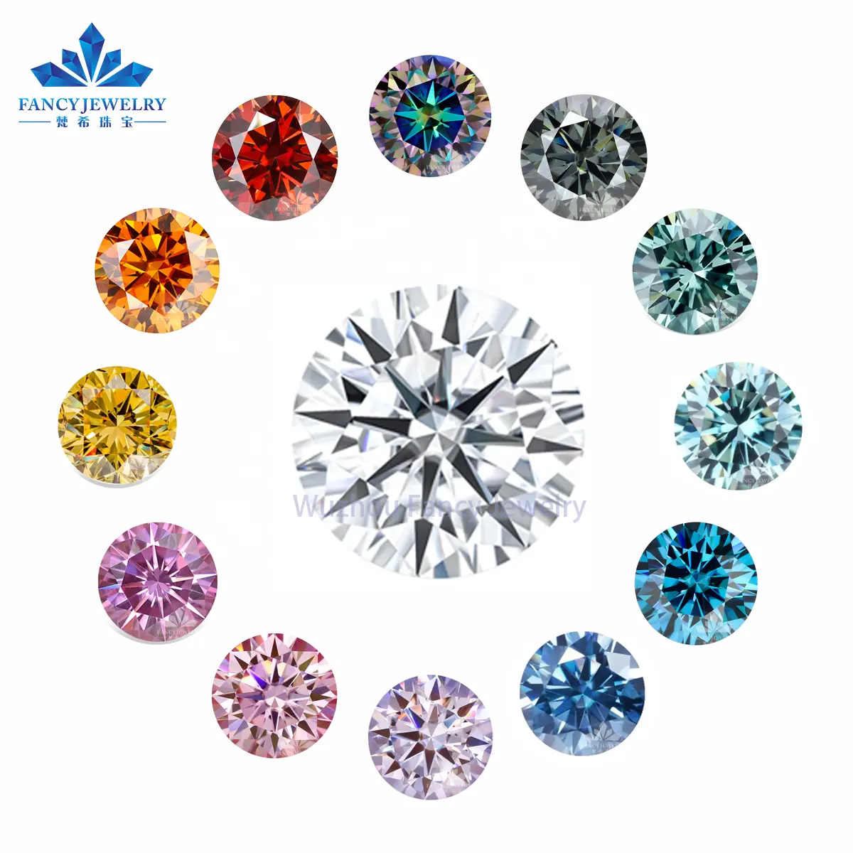 Fancy jewelry 4-11mm round gra certified vvs purple red yellow green pink blue colored wholesale diamond stones loose moissanite