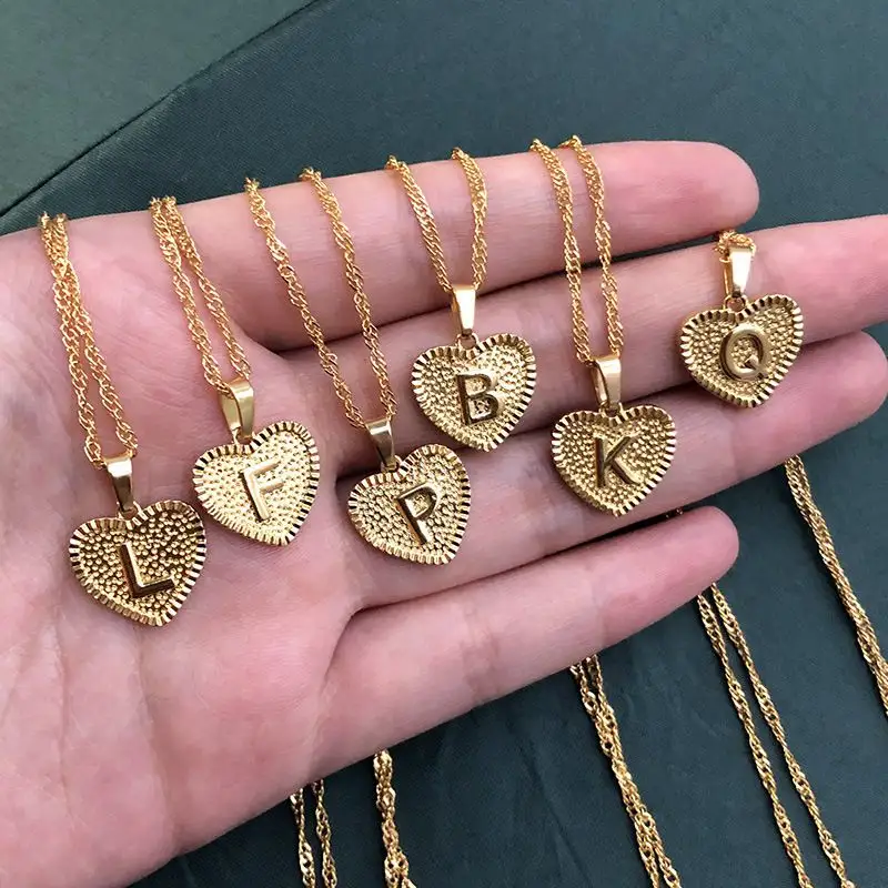 Fashion Jewelry Design Heart Letter Shape Gold Plated Alloy Necklace Women Alphabet Initial Letters Pendant