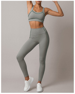 Ensemble de yoga style corset à coutures structurées, logo personnalisé, prix d'usine, vente en gros pour femmes, grandes tailles, gym, fitness, entraînement, deux pièces - Product Image 5