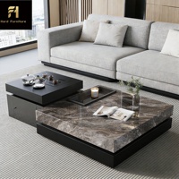 Table basse carrée en pierre frittée noire et blanche de luxe italienne pour salon, ensemble de tables gigognes de haute qualité