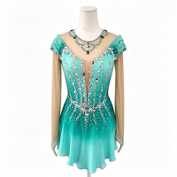 Robe de patinage artistique vert menthe dégradé, ornée de strass faits à la main, dos évidé, pour adultes et enfants