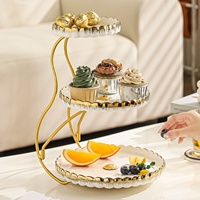 Support à gâteaux en céramique à trois niveaux, style européen, incrustations dorées, plateau de présentation de desserts pour le thé de l'après-midi, plateau à fruits
