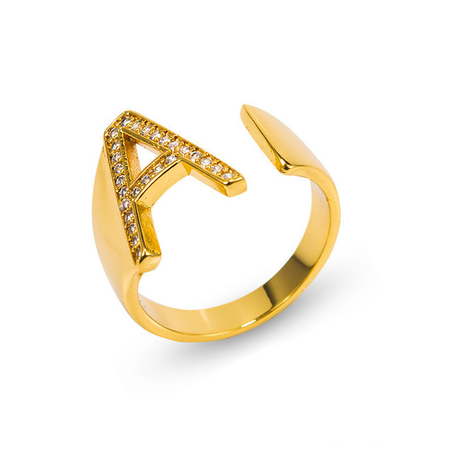 Wholesale Hot Selling Adjustable Gold Color Personalised Engraved Women  Signet Bold Initial Letter Open Ring,for Party