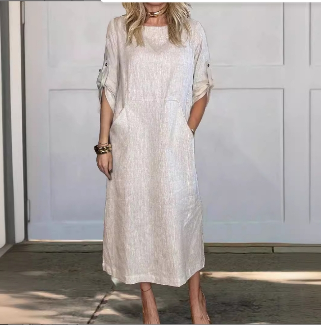 white christmas dresses June Dress in Light Blue Linen/Cotton – LizAlig main image 1