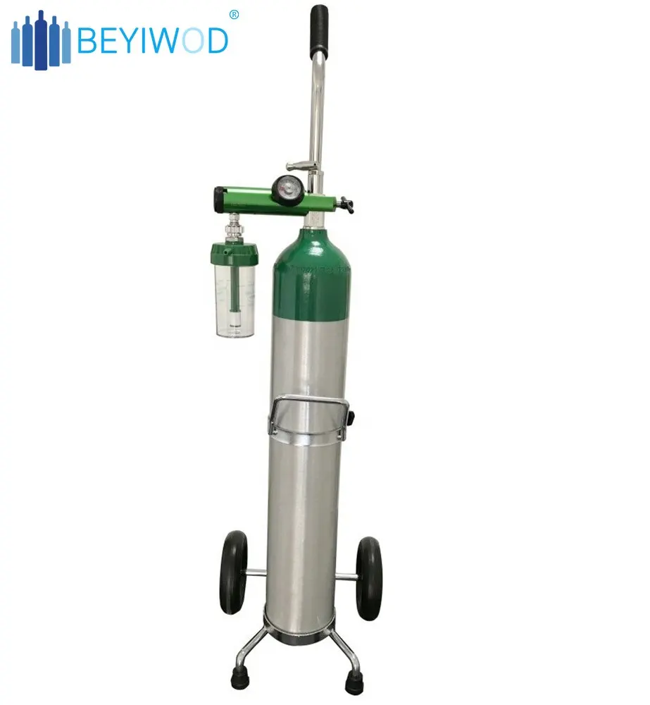 Cilindro de gas y oxígeno médico, cilindro de aluminio de 1l, 2L, 3L, 5L, 8L y 10L, con válvula y regulador para ambulancia y hospital