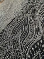 Tissu en dentelle perlée de qualité supérieure, blanc ivoire, broderie de perles, maille pour robe de mariée, voile de mariée