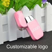 Briquet à gaz coupe-vent rose au design moderne avec logo personnalisé et flamme rouge pour cigarettes - Cadeaux promotionnels pour usage extérieur