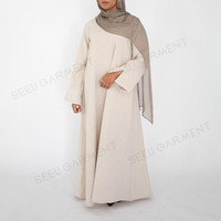 Fabricant d'Abayas en Lin Crème Personnalisées, Vente en Gros, Robe Simple Texturée pour Femmes Musulmanes, Qualité Boutique, Vêtements Islamiques, Usine OEM