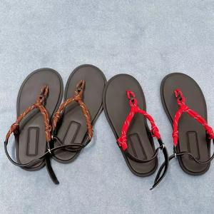 Sandalias Planas de Lujo para Mujer, Tipo Tanga, con Velcro, Cuerda de Cáñamo, Casuales, de Una Sola Tira, para Vacaciones y Playa - Product Image 2