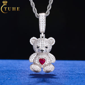 Mode Moissanite lucu cinta hati beruang liontin putih emas 925 perak murni VVS berlian es keluar perhiasan hewan untuk pria wanita - Product Image 1