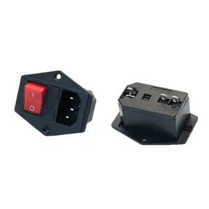 ac socket with illuminated rocker switch and fuse holder 10A 250V 3 in 1 AC power socket AC-14-F16A